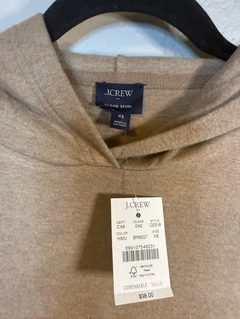 J. Crew women’s  Cloudspun Hoodie - Light Tan NWT